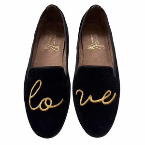 Aerosoles Betunia Black Size 9 Smoking Flats Velvet Love Almond Toe EUC